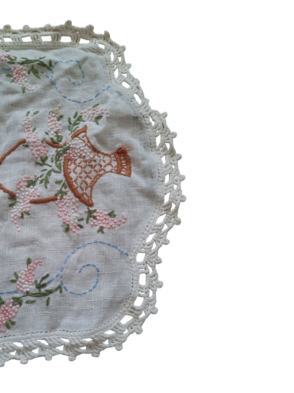 Embroidered White Lace-Edge Table Runner Set - Picture 3 of 5